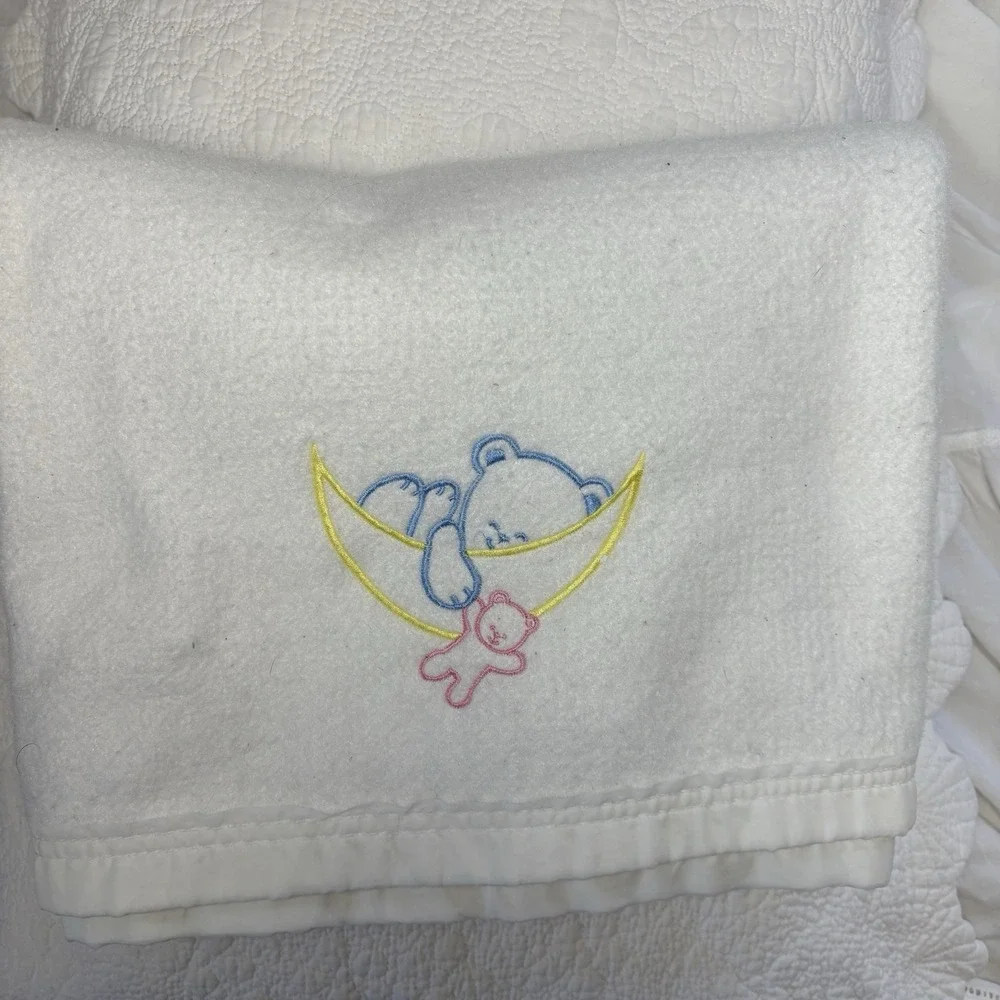 Vintage White Polyester Baby Blanket Teddy Moon 40x40